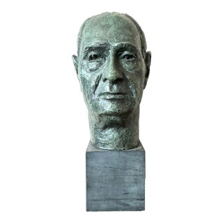 Mid 20th Century Vintage Boho Patinated Cast Plaster Bust of Man For Sale