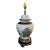 Vintage Chinoiserie Crackle Glaze Ceramic Table Lamp With Carved Wood Base For Sale