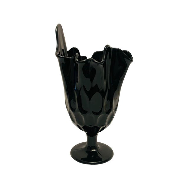 Vintage Fenton Thumbprint 9.5” Tall Hand Painted Handkerchief Black Vase Signed. Excellent overall preowned condition....