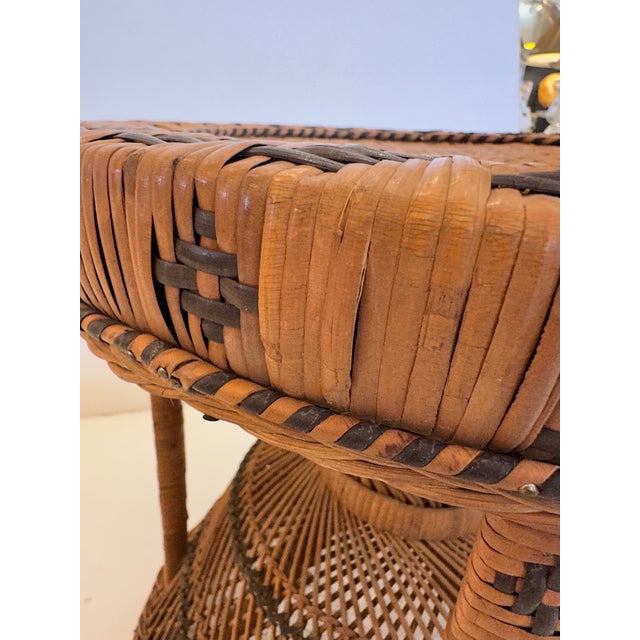 Vintage Woven Wicker Rattan Hourglass Emmanuelle Peacock Style Side Table Stool For Sale - Image 12 of 12