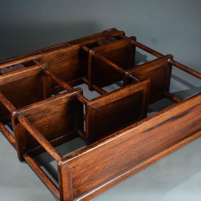 Vintage Chinese Huali Rosewood "Curio" Display Stand (Bogujia) With Carved Apron For Sale - Image 9 of 9