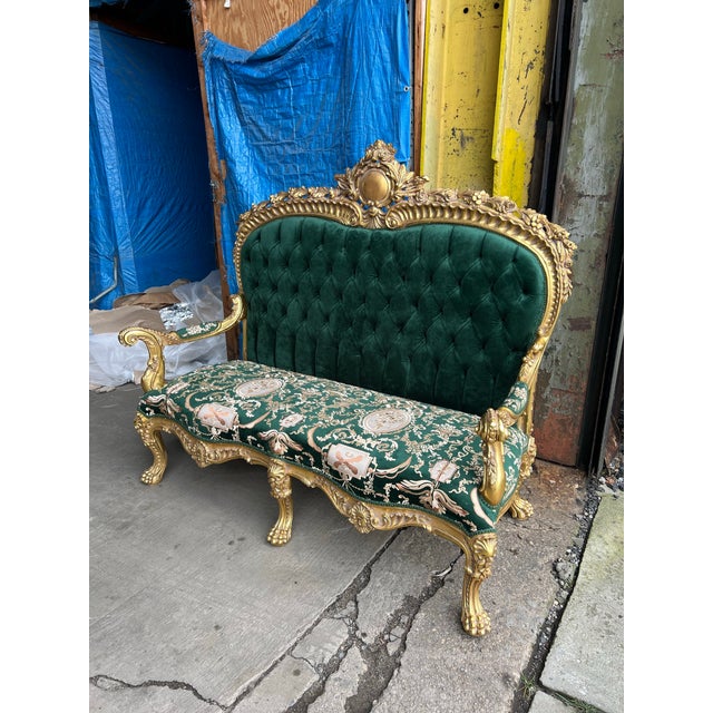 French Throne Sofa Settee Love Seat in Gold Leaf For Sale - Image 3 of 12