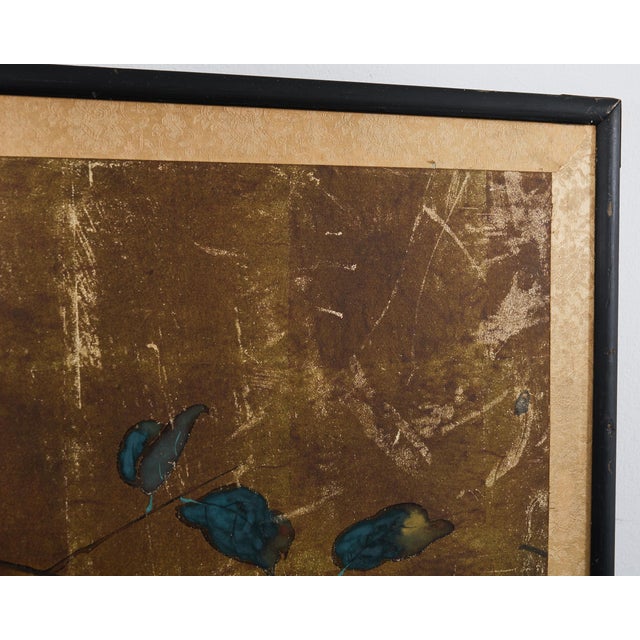 Japanese Showa Painted Panel Screen Persimmon Branch For Sale - Image 11 of 17
