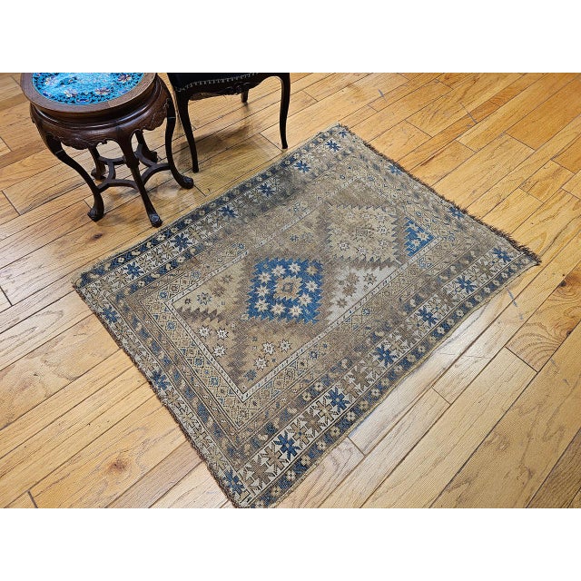 19th Century Caucasian Shirvan Area Rug, Geometric Design, Handwoven Wool, 4' x 5' For Sale - Image 4 of 15