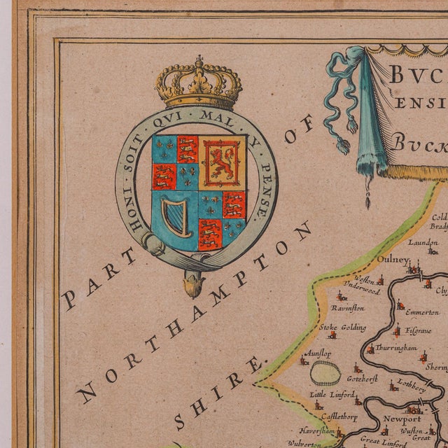 Antique Buckinghamshire Map, English, Framed 17th Century County Cartography For Sale - Image 6 of 12