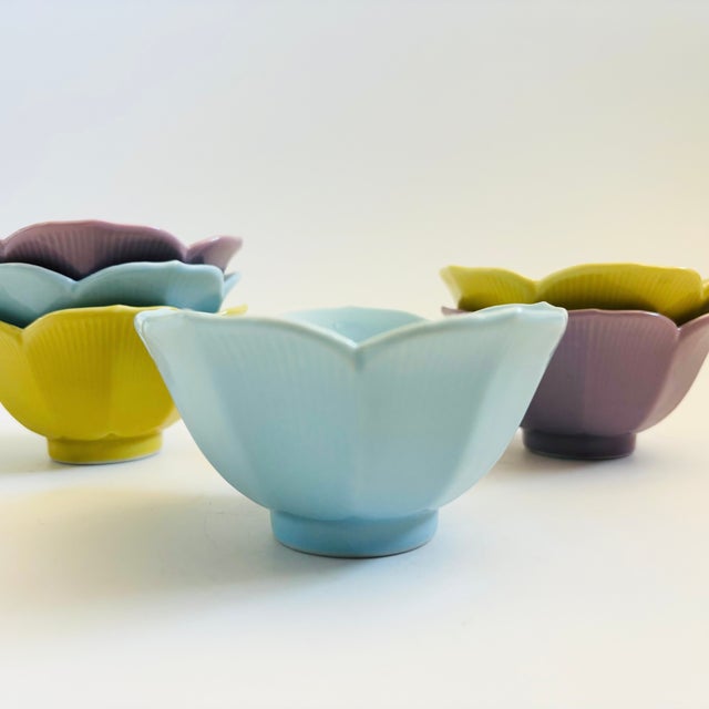 Ceramic Colorful Pastel Lotus Bowls by Lillian Vernon - Set of 6 For Sale - Image 7 of 12