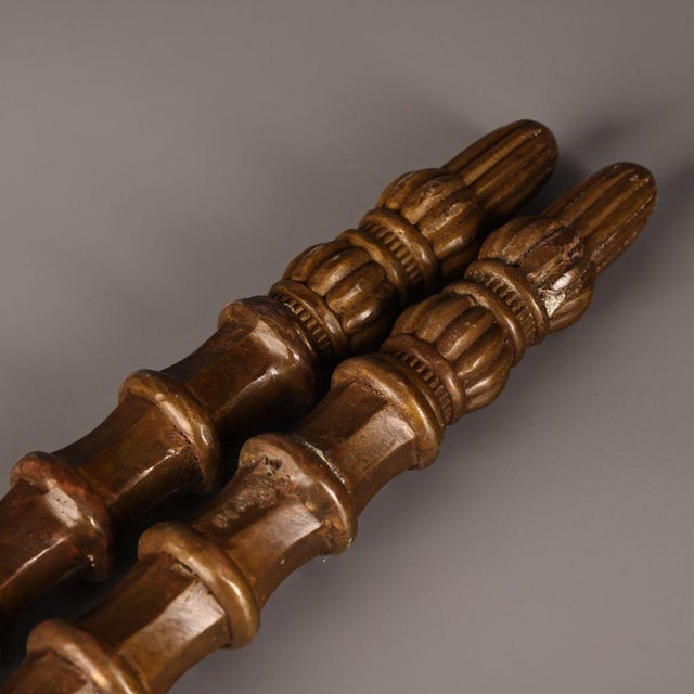 Late 20th Century Pair of Gilt Bronze Mace Weapons (Jian) With Relief Decoration For Sale - Image 9 of 9