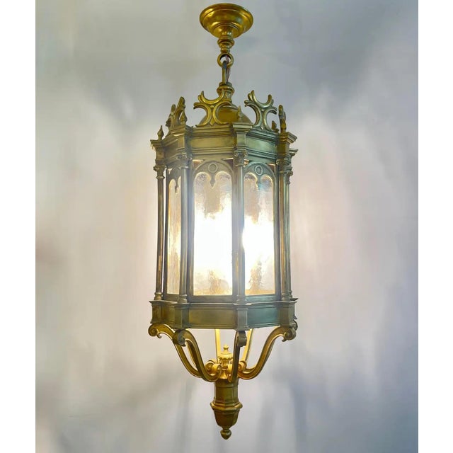 1860 French Gothic Revival Cast Brass Pendant Lantern With Arch Windows For Sale - Image 12 of 12