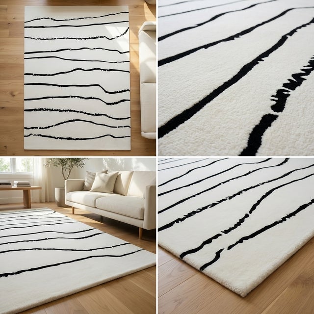 Hand-Tufted Wool Rug 7x9 - One-of-a-Kind Modern Art Carpet For Sale - Image 11 of 11
