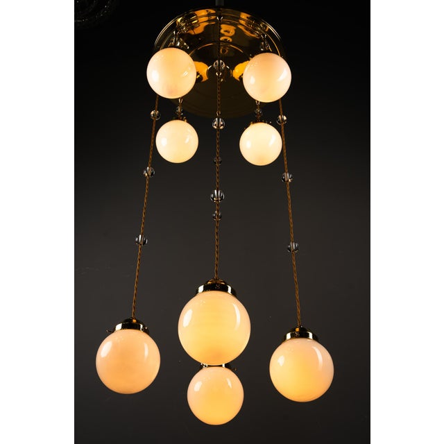 Art Deco chandelier with opal glass shades vienna around 1920s Polished and stove enameled Up to 250V (Europe/UK...