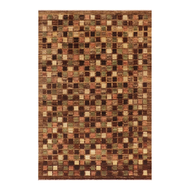 Contemporary Gabbeh Brown/Tan Wool Rug- 8'11'' X 11'7'' For Sale