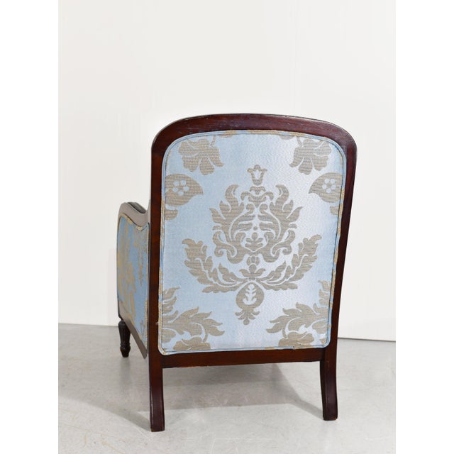 Mid 20th Century Vintage Blue-Gray Satin Damask Lounge Chair For Sale - Image 5 of 12