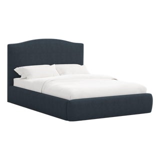 Camille Navy Linen Blend Platform Bed, California King For Sale