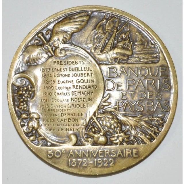 Henry Nocq "Banque De Paris" 50th Anniversary Bronze Medallion c.1922 Fantastic bronze medal by noted French sculptor...