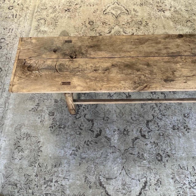 Late 20th Century Elm Wood Wide Seat Bench or Coffee Table For Sale - Image 4 of 6