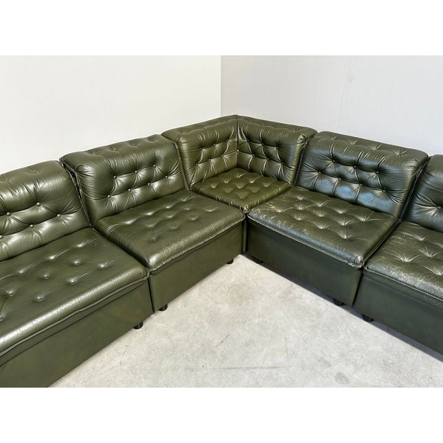 Modular Sectional Sofa in Green Tufted Leather from de Sede, 1970s, Set of 9 For Sale - Image 10 of 15