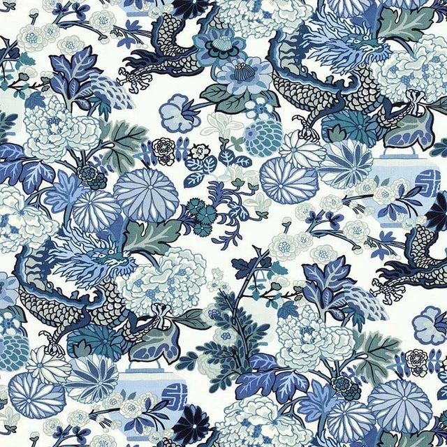 Chinoiserie Schumacher Chiang Mai Dragon in China Blue For Sale - Image 3 of 3