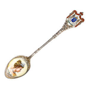 Rare Queen Wilhelmina of the Netherlands Antique Hand Painted Enamel 800 Silver Commemorative Spoon Royal History