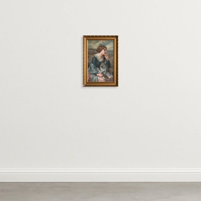 Antonio García Mencía, Portrait of a Young Woman Reading, 1800s, Oil Painting on Canvas, in Good conditions. Designed...