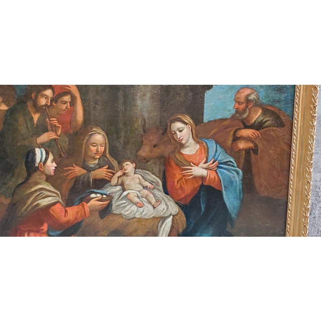 Ivory The Adoration of the Magi or the Nativity of the Baby Jesus, 1700, Oil on Canvas, Framed For Sale - Image 8 of 10