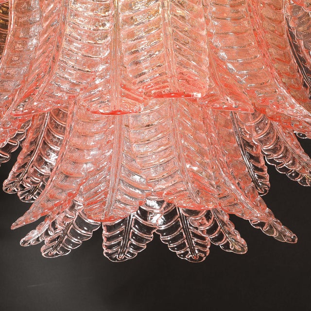 Modernist Hand-Blown Smoked Rose Murano Glass 3-Tier Reeded Feather Chandelier For Sale - Image 16 of 18