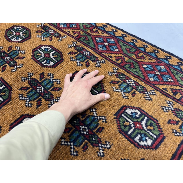 Terracotta Brown Turkmen Wool Runner Rug, Tribal Geometric Gul Design For Sale - Image 11 of 13