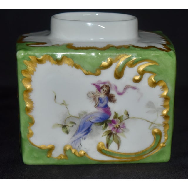 Antique T&v Limoges France Porcelain Tea Caddy Apple Green Rococo Gilt Box For Sale - Image 10 of 14