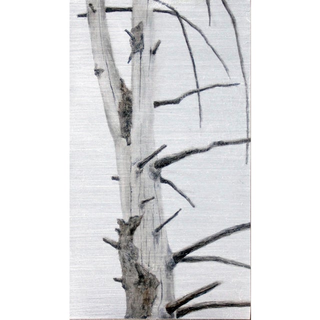 Eastern Hemlock Woolly Adelgid by Lisa Lebofsky | Oil on aluminum depiction of a tree trunk. For Sale