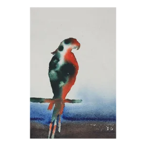 Late 20th Century Modernist Parrot Watercolor Painting