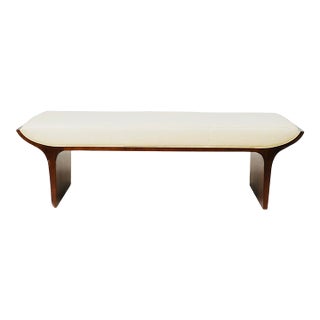 Mark Goetz for Bernhardt Design “Laurel” Sculptural Walnut & Upholstered Bench – Architectural Modern Icon For Sale