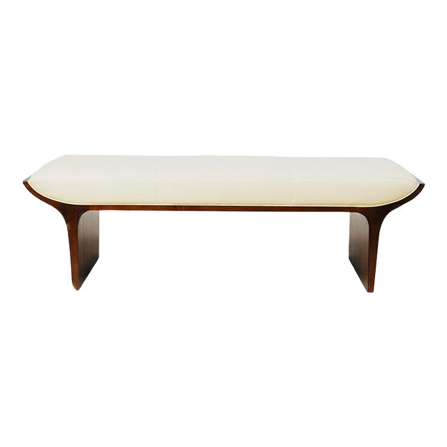 Mark Goetz for Bernhardt Design “Laurel” Sculptural Walnut & Upholstered Bench – Architectural Modern Icon For Sale