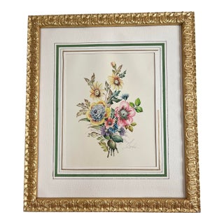 Italian Floral Watercolor Painting by Vittorio Guddittoi For Sale