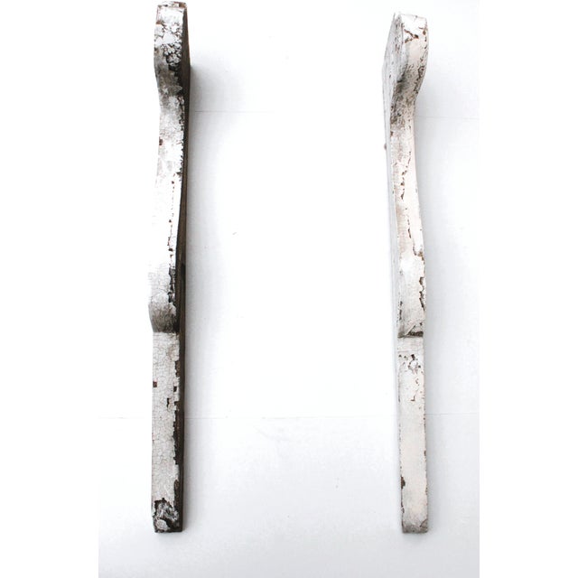Farmhouse Antique Distressed White Painted/Carved Wooden Brackets For Sale - Image 3 of 7