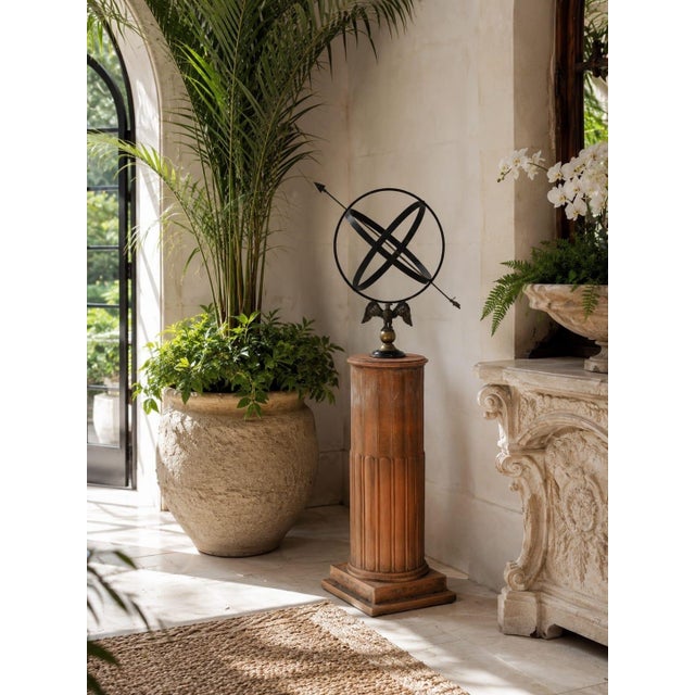 Neoclassical Wrought Iron Armillary Sphere Sundial on Fluted Terracotta Pedestal For Sale - Image 12 of 12
