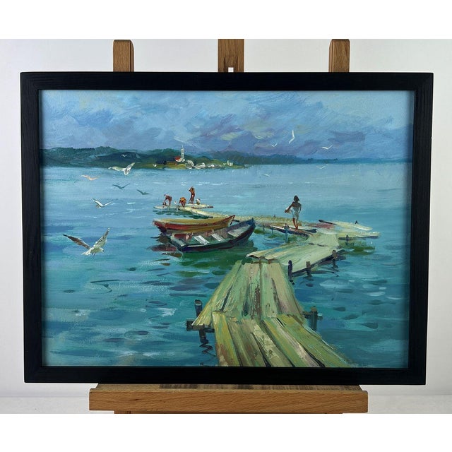 *** ABOUT THIS PAINTING *** * TITLE: ""Pier by the Sea"" * ARTISTS: Yuriy Suprunchuk * SIZE: 30x40 cm/11.81x15.74 inches'...