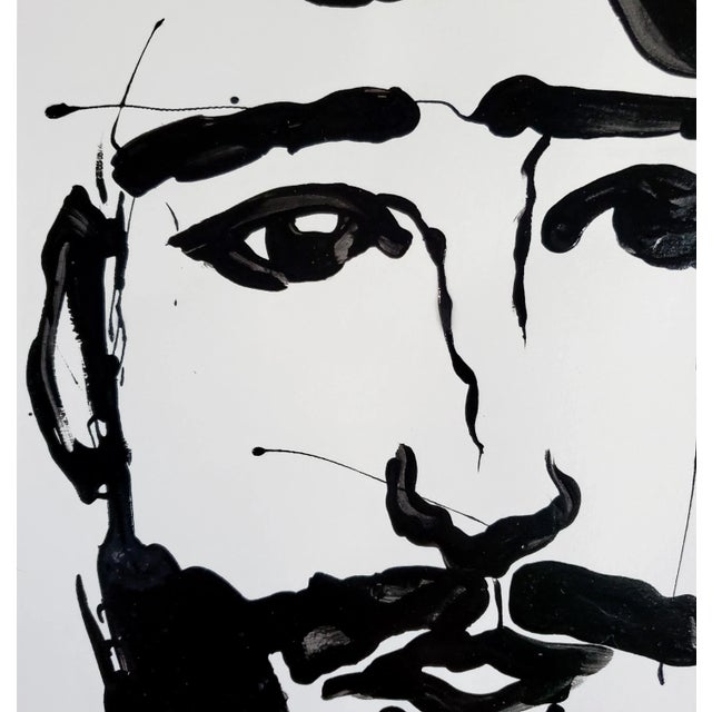 Plastic Original Contemporary Black and White Portrait Painting, Signed For Sale - Image 7 of 8