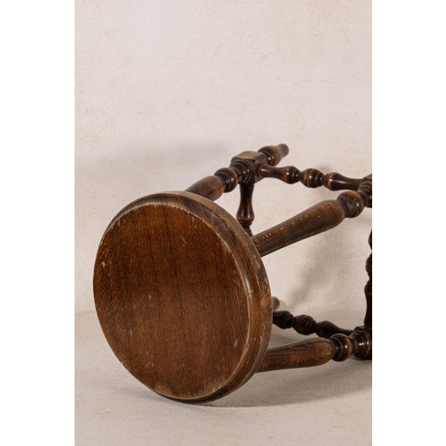 French 1930s French Oak Round Joint Stool With Stretchers For Sale - Image 3 of 4