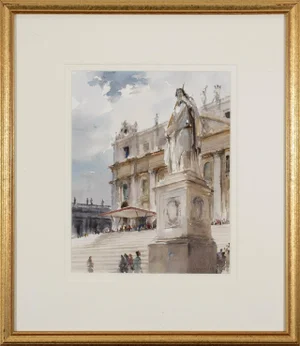 1980s Steps of St. Peter's, Rome (Original Watercolor, Framed), Dennis Page