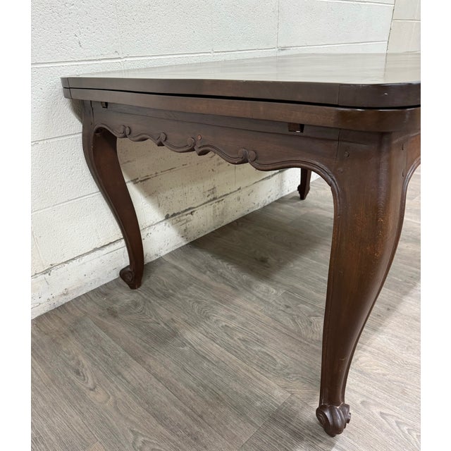 Brown Vintage French Provincial Louis XV Style Parquetry Top Draw Leaf Dining Table For Sale - Image 8 of 13