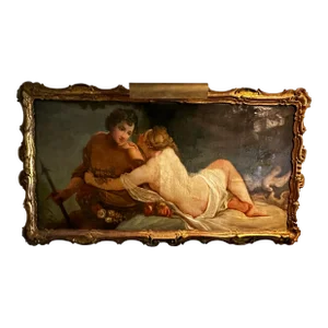 Large Antique Oil on Canvas of Venus & Adonis With Giltwood Frame