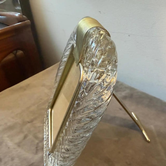 Mid-Century Modern 1990s Barovier Style Art Deco Clear Murano Glass and Brass Picture Frame For Sale - Image 3 of 12