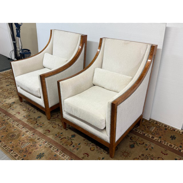 French Modernist Slope Arm Lounge Chairs, Pair For Sale - Image 9 of 12