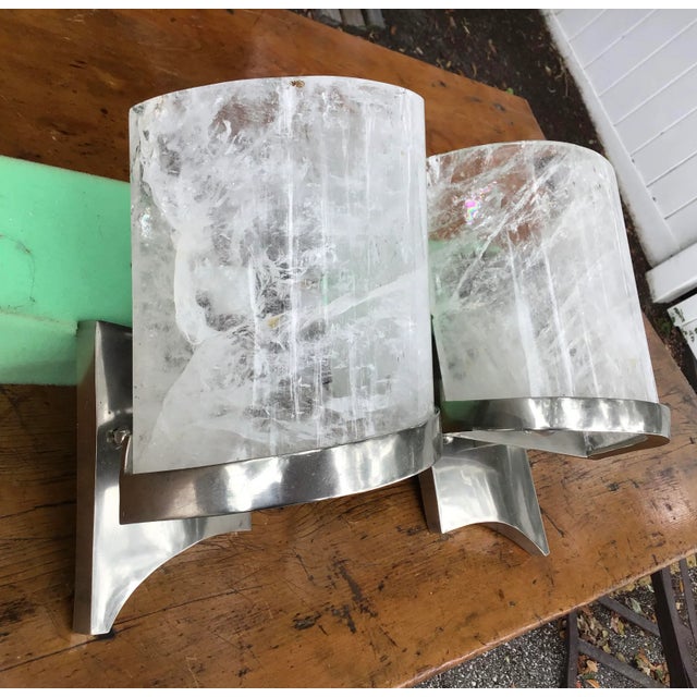 Rock Crystal and Chrome Wall Sconces - a Pair For Sale - Image 9 of 12