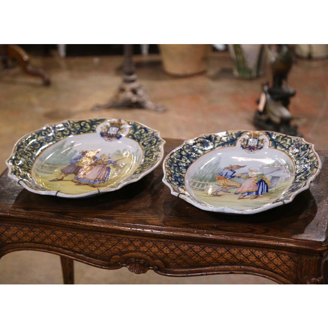 Pair 19th Century French Painted Faience Porquier Beau Quimper Wall Platters For Sale - Image 11 of 17