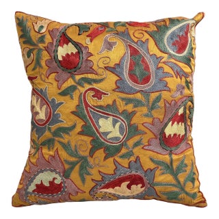 Contemporary Outpost Original Marigold Paisley Suzani Pillow For Sale