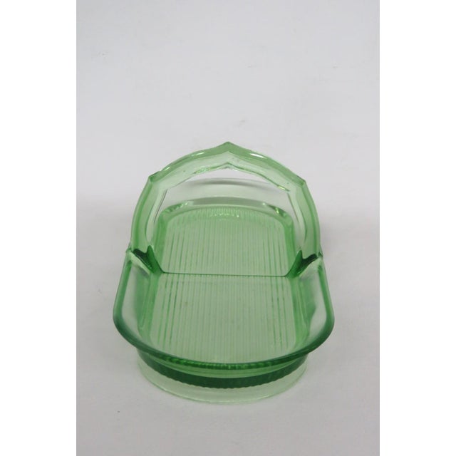 Art Deco Early 20th Century Green Uranium Depression Glass Oblong Celery Tray Serving Dish With Handle For Sale - Image 3 of 16