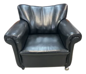 Art Deco Black Leather Club Chair, 1950s