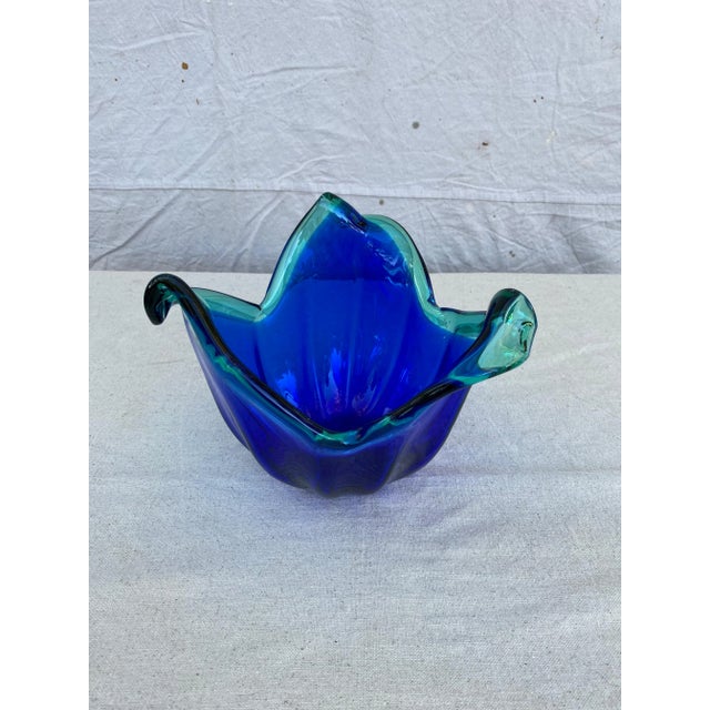 An interesting small Murano dish in a rich cobalt blue color having a lighter teal green variation at the top. The dish...