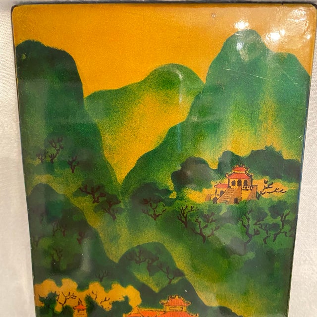1960s Vietnamese Hanging Lacquered Wood Painting of Rural Riverside Scene For Sale - Image 5 of 6