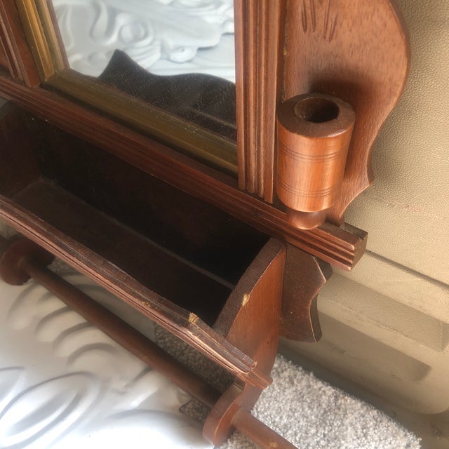 1940s Victorian Shaving Mirror With Towel Bar and Candle Holder For Sale - Image 4 of 9